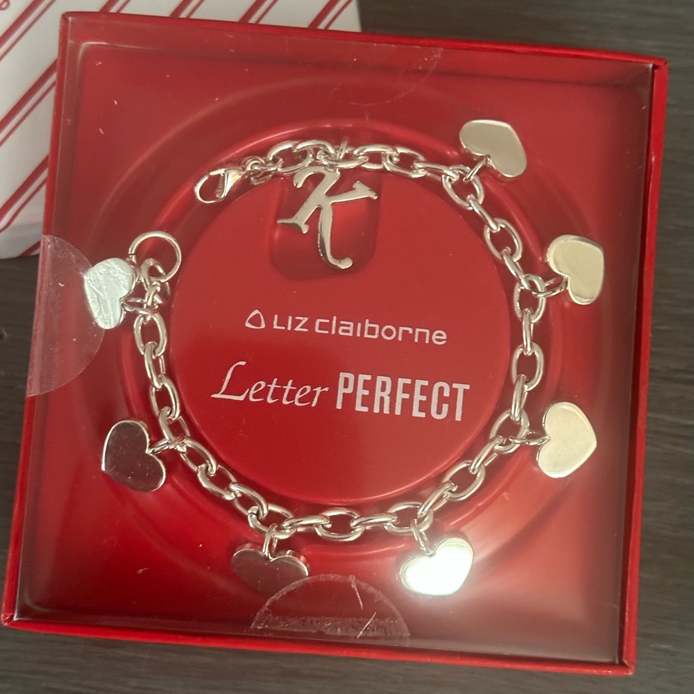 Liz Claiborne Silver Letter Perfect K Charm Bracelet